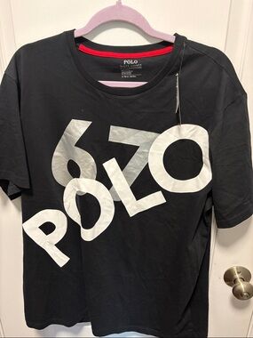 Polo by Ralph Lauren Black T-Shirt with White & Silver Graphic